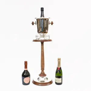 Expensive Metal <b>Champagne</b> Ice <b>Bucket</b> <b>With</b> Nickle Plated Finishing Wine Cooler <b>With</b> Stylish Wooden <b>Stand</b> Base & Handle Chiller - Product Image 1