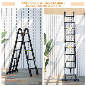 DURHAND 10 Step Folding <b>Telescopic</b> Ladder in Aluminum and Metal for Indoor and <b>Outdoor</b> Use, 320x67x7 cm, Black - Product Image 4