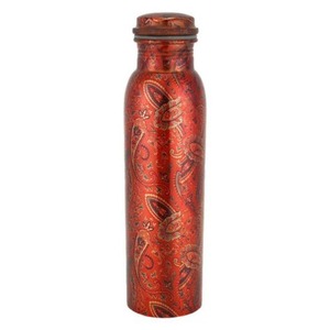 Designer handmade floral printed copper water <b>bottle</b> created <b>with</b> precision artistrsustainable wellness hydration lifestyle - Product Image 3