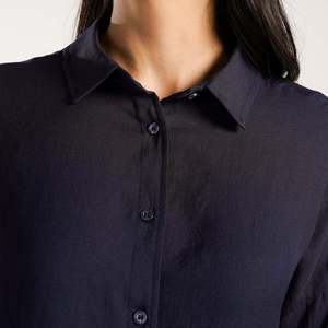 Chemise boutonnée en popeline bleu marine Luna, élément de mode simple - Product Image 5