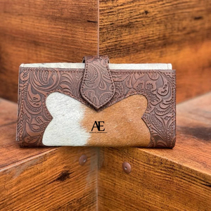 Nuevo bolso de mano de cuero tallado de piel de pelo hecho a mano occidental para mujer, gran oferta, funda de teléfono con estilo marrón en relieve, billetera espaciosa - Product Image 1