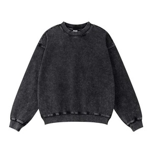 Sweatshirts pour hommes en éponge française lavés à l'acide vintage 380gsm personnalisés vente en gros de pulls ras du cou en coton pour hommes - Product Image 4