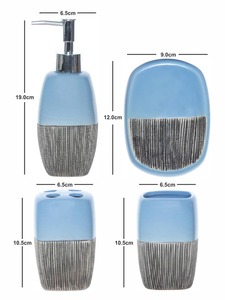 Ensemble de salle de bain design à motif de lignes bleues et noires en résine polie pour vanité élégante et usage quotidien contemporain - Product Image 4