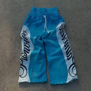 Pantalones Deportivos Holgados de Cintura Alta con Lavado Ácido Personalizado, Efecto Desgastado por el Sol, Bordados y Pedrería para Hombre - Product Image 5
