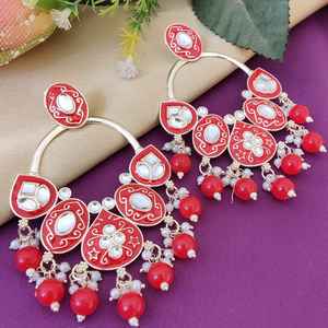 Belles boucles d'oreilles longues Kundan de qualité supérieure pour les femmes parfaites pour les mariages, les occasions festives décontractées et les fêtes. - Product Image 6