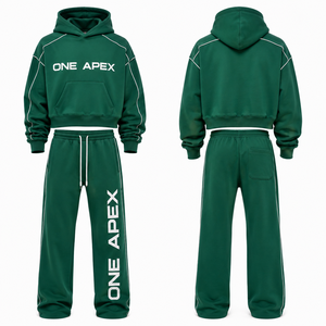 Ensemble de survêtement personnalisé pour femme : sweat à capuche court et pantalon de jogging large en coton épais de qualité supérieure, tenue de sport deux pièces - Product Image 2