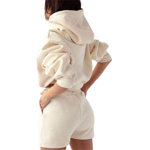 High Quality <b>Women's</b> Sweatshirt <b>Shorts</b> Set Custom Logo Spring Casual <b>Loose</b> Hoodie Hot Sale Solid Pattern - Product Image 4