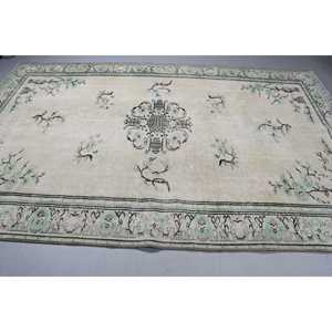 Grand tapis turc 6,46x10 pieds, tapis en laine vintage blanc patchwork - Product Image 4