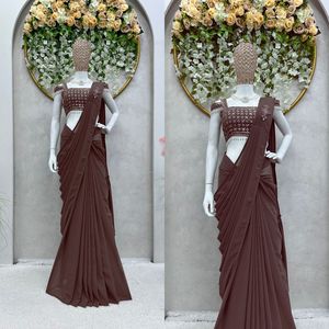 Georgette Hermoso trabajo de hilo y secuencia de Zari Dori Fancy Saree - Product Image 4