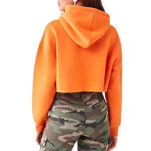 Haut court à capuche brut épaule tombante sweat à capuche pour femme meilleure qualité Street Wear coton polaire surdimensionné haut court sweats à capuche pour femmes - Product Image 3