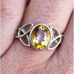 925 Sterling Silver Handmade Celtic Knot <b>Ring</b> with Citrine Unique Boho <b>Statement</b> Gemstone Elegant Oval Inlay Gift for Her - Product Image 1