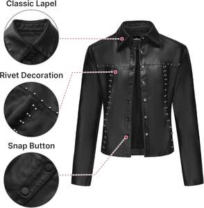 2025 Pakistan veste en cuir femmes Faux cuir veste Slim Fit à la mode revers PU recadrée manteau Moto Biker tenues prix pas cher - Product Image 2