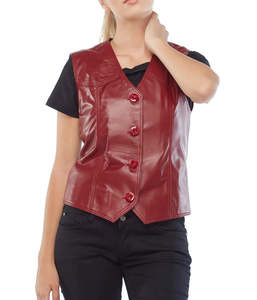 <b>Women's</b> Genuine Leather <b>Sleeveless</b> <b>Jacket</b> Vest with V-Neck Fashionable Button Leather Tops <b>for</b> Outdoor Streetwear Cotton Filled - Product Image 2
