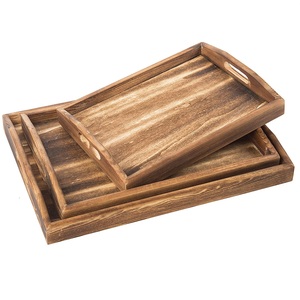 Bandeja de servicio grande de madera de acacia rectangular con asas Juego de bandeja de servicio de madera y forma cuadrada y gran oferta - Product Image 5