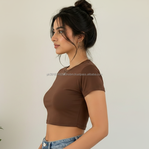 Nuevas Camisetas Cortas de Verano para Mujer, Cuello Redondo, Transpirables, Casuales, de Algodón Tejido, Anti-Pilling, con Estampado, Venta al Por Mayor - Product Image 3