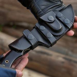 <b>Industrial</b> Tracker <b>Knife</b> Damascus Steel Blade Black Horn Handle Leather Sheath Camping Survival. - Product Image 6