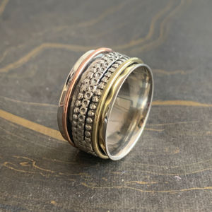 13.4 Grams Bohemian Trendy <b>Spinner</b> <b>Ring</b> Fine Copper Jewelry Inlay with Rose Gold and Gold Plating Christian Symbol for Gift - Product Image 1