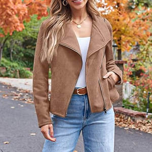 Chaqueta de cuero de mujer de Material de cuero de manga larga transpirable con estampado de logotipo personalizado de alta calidad profesional - Product Image 3