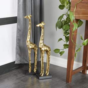 Juego de 2 Esculturas de Jirafa Dorada con Base de Aluminio para Decoración del Hogar en Tamaño Personalizado - Product Image 1