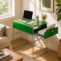 Bureau d'écriture en métal vert avec tiroir, table compacte pour ordinateur, pieds chromés, poste de travail, taille personnalisée, bureau à domicile