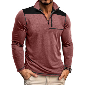 2025 Otoño Invierno hombres Casual cuello redondo media cremallera Sudadera con capucha manga corta tejido transpirable lona tela Regular Fit camiseta - Product Image 5
