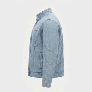 Chaqueta de Mezclilla Azul Jacquard Personalizada OEM para Hombre, Cuello Alto, Cremallera Oculta, Ropa Exterior Informal con Logotipo Bordado - Product Image 4