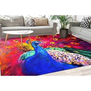 Tapis coloré motif paon : Tapis animalier imprimé en 3D, tapis de couloir, avec poils doux - Product Image 1