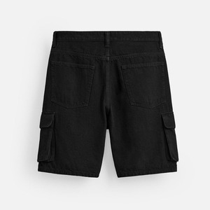 Pantalones Cortos Cargo Negros para Hombre, Estilo Vaquero, de Tela No Tejida Resistente, de Algodón Grueso, Duraderos, de Corte Holgado, Largos hasta la Rodilla, Utilitarios, Tallas Grandes - Product Image 2
