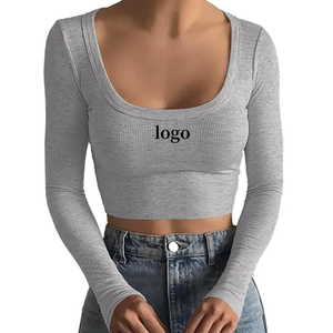Camiseta de algodón hecha a medida para mujeres Millennial 2025 otoño Retro Crop <span class=keywords><strong>Top</strong></span> de manga larga Crop <span class=keywords><strong>Top</strong></span> Casual estampado estilo de verano - Product Image 1
