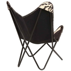 Leather Butterfly Chair Black Cowhide Black Hair on Butterfly - Product Image 4