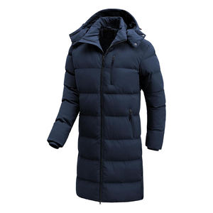 เสื้อโค้ทพัฟเฟอร์ผู้ชายแบบยาว ซิปหน้า ผลิตจากวัสดุรักษ์โลก กันน้ำ กันลม พร้อมฮู้ด สำหรับผู้ใหญ่ - Product Image 1