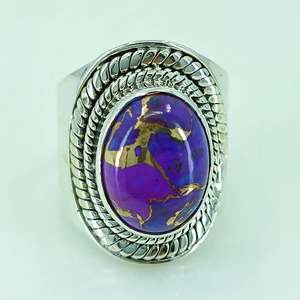 Bague artisanale bohème en argent sterling 925 avec incrustation de turquoise cuivrée violette, plaqué or 18 carats, cadeau idéal pour elle, pierre de naissance de décembre, forme ovale - Product Image 6