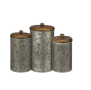 Botes de estaño con tapa de Metal galvanizado de diseño antiguo Juego de tarros de almacenamiento de cocina de aspecto estándar para alimentos para uso doméstico en hoteles - Product Image 1