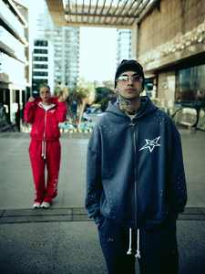 Ensemble de survêtement deux pièces vintage surdimensionné avec capuche Applique personnalisée broderie Logo lavage à l'acide survêtement respirant Streetwear pour - Product Image 5