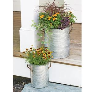 Jardinière en acier galvanisé artisanale avec poignées, pot classique pour l'extérieur, pour les jardins domestiques, pots à fleurs et jardinières pour les espaces extérieurs - Product Image 1