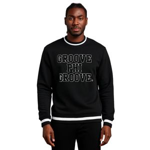Groove Phi Groove Social Fellowship Sudadera negra de cuello redondo 100 algodón polar Chenille bordado fraternidad griega ropa hombres - Product Image 1