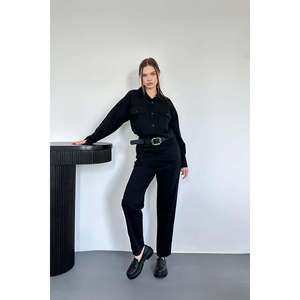 Black Washed Shirt And <b>Trousers</b> Set - Black - Product Image 1