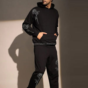 Ensemble de survêtement moderne style streetwear, sweat-shirt élégant et pantalon de jogging avec strass respirant pour hommes et femmes en hiver - Product Image 3