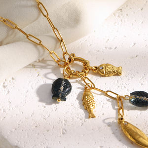 Collana con nappe da sogno collana con ciondoli a forma di pesce collana con fermaglio per carta gioielli in acciaio inossidabile placcato oro - Product Image 4