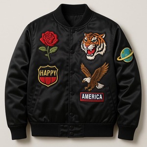 แจ็กเก็ตเลตเตอร์แมนผ้าซาตินแขนเสื้อแจ็กเก็ตผ้าซาตินมีลายปักตามสั่ง - Product Image 5