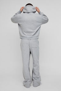 Best Pakistan Clothing Manufacturers Custom <b>Men</b> Light Gray Tracksuit Set <b>Hoodie</b> & Joggers with <b>Black</b> Side Stripes Co-Ord Outfit - Product Image 2