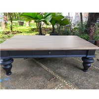 Table basse rectangulaire en bois massif indonésien rustique de luxe antique, 2 tiroirs latéraux, style français classique, maison moderne