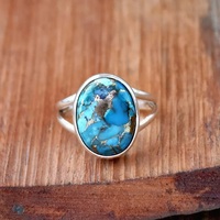Bague Turquoise en cuivre bleu ovale Bague de promesse en argent sterling 925 Bijoux de déclaration de naissance pour anniversaire