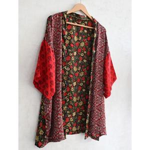 Bata Kimono de Seda Transpirable hasta la Rodilla para Mujer, Talla Grande, con Estampado Indio Hecho a Mano, Estilo Boho Chic, Ropa de Dormir - Product Image 2