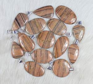 Superb Natural Zebra Jasper cabujón plateado acero menos aleación colgante hecho a mano moda venta al por mayor joyería colgantes y dijes - Product Image 2