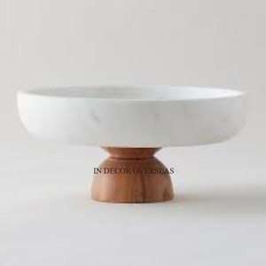 Bol en marbre de couleur blanche de la meilleure qualité avec base en bois pour mariages et fêtes Fournitures de table à manger - Product Image 1