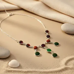 Collar de Plata de Ley 925 con Cuentas Finas de Piedras Preciosas, Joyería de Regalo para Mujer - Product Image 1