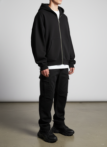 Sudadera con Capucha Unisex Negra con Cremallera Completa, Hombros Caídos, Felpa, Personalizable con Logotipo, Estilo Urbano, Abrigo de Invierno - Product Image 5