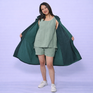 Inverted <b>Linen</b> Two-Piece Set Solid Knit Woven <b>Top</b> and Bottom Casual Long Sleeve Daily Dress Size XL - Product Image 2