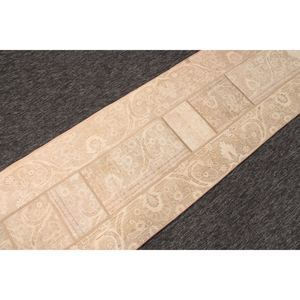พรมวินเทจขนาดเล็ก 2.2x8 ฟุต พรมตุรกี ลายปะติดสีเบจ ลายเรขาคณิตพร้อมลวดลายดอกไม้ - Product Image 3